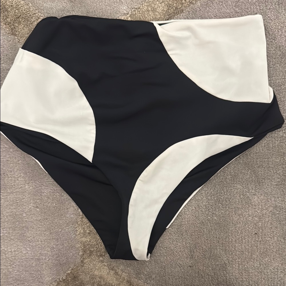 Mara Hoffman Black and White High-Waisted Bikini Bottoms